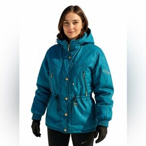 Vintage Descente Teal Blue Insulated Cinch Waist Retro Ski /Snow Jacket Size 4
